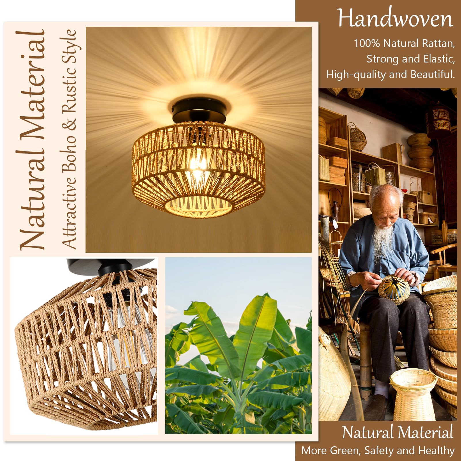 Paralumi In Rattano Boho - 2 Pezzi Per Lampade Da Tavolo E Sospensione | Stile Retr&ograve;