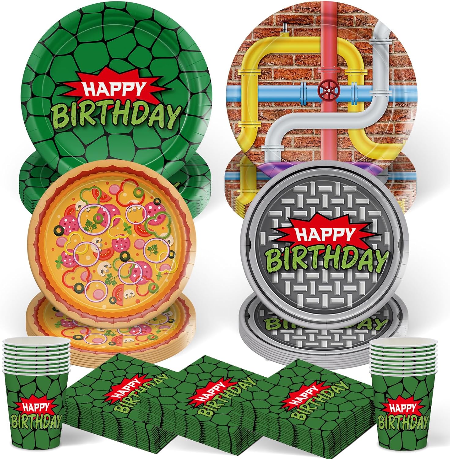 120pcs Turtle Party Decorations Plates Napkins Disposable Paper Cups Tableware Set Cartoon Birthday Party Supplies for Boys Girls Birthday Decor 30 Guests