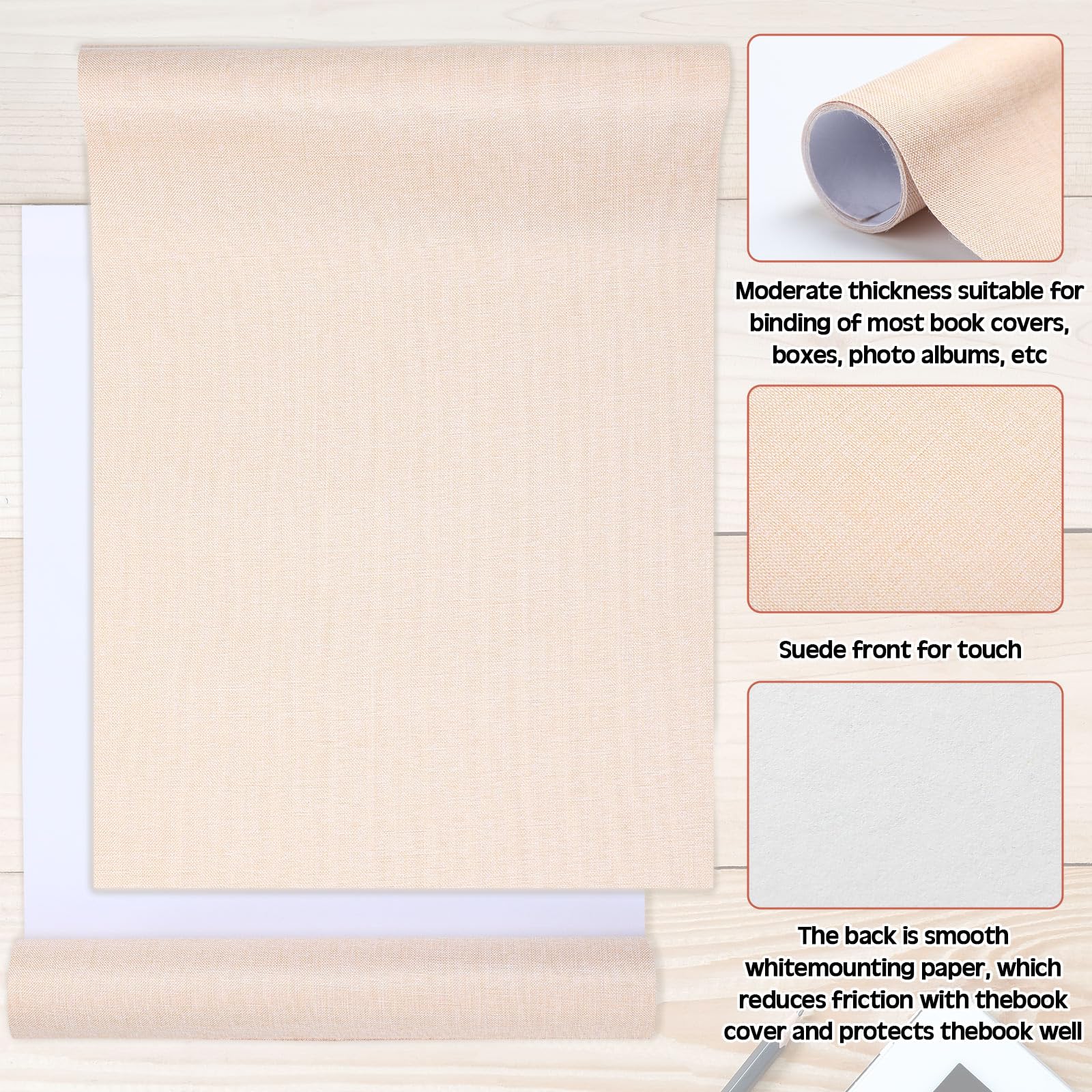 SmoothNovelty 4 Stück 101,6 x 40,6 cm Bucheinband, Stoffoberfläche mit Papierrückseite, Buchbindung, Stoff, Bucheinband für Scrapbooking, Album, Bastelbedarf, Zuhause, 4 Farben (Erdfarbe)