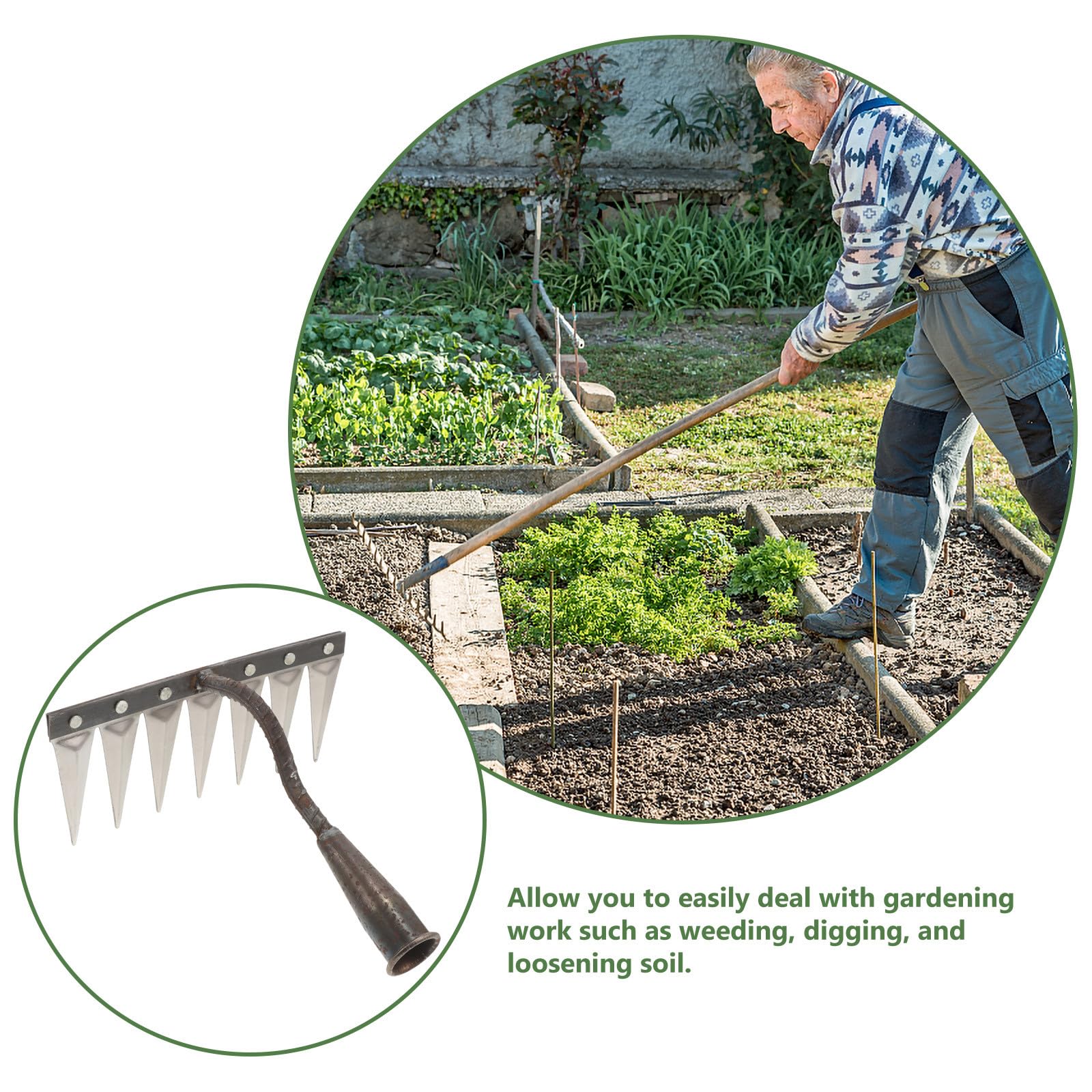 Rastrillo de jardín de Acero de 14 Dientes para césped y Hojas, Herramienta de jardinería de Metal sin Mango, Equipo de rastrillado de Patio Resistente para Uso doméstico y agrícola.