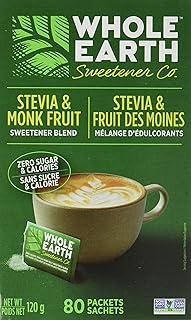 Whole Earth Sweetener Company Stevia & Monk Fruit Sweetener, Erythritol Sweetener, Sweet Leaf Stevia Packets, Sugar Substitute, Natural Sweetener, 80-Count