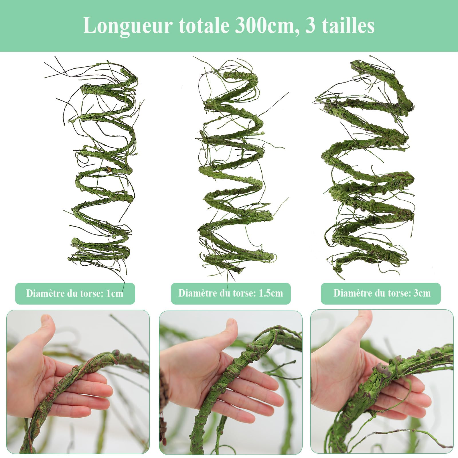3m Guirlande d'osier Artificielle Flexible imitant Un Tronc d'arbre, ornée de Fleurs de Cerisier et de Vigne. Idéale pour décoration Murale, Porte d'entrée ou Terrarium pour Reptiles. (Vert)