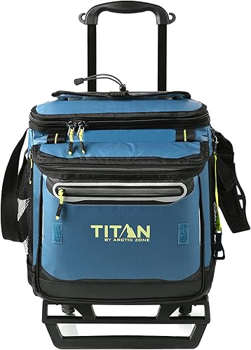 Titan Deep Freeze 60 (50+10) Can Wheeled Cooler - Collapsible Rolling Cooler with Wheels and All-Terrain Cart