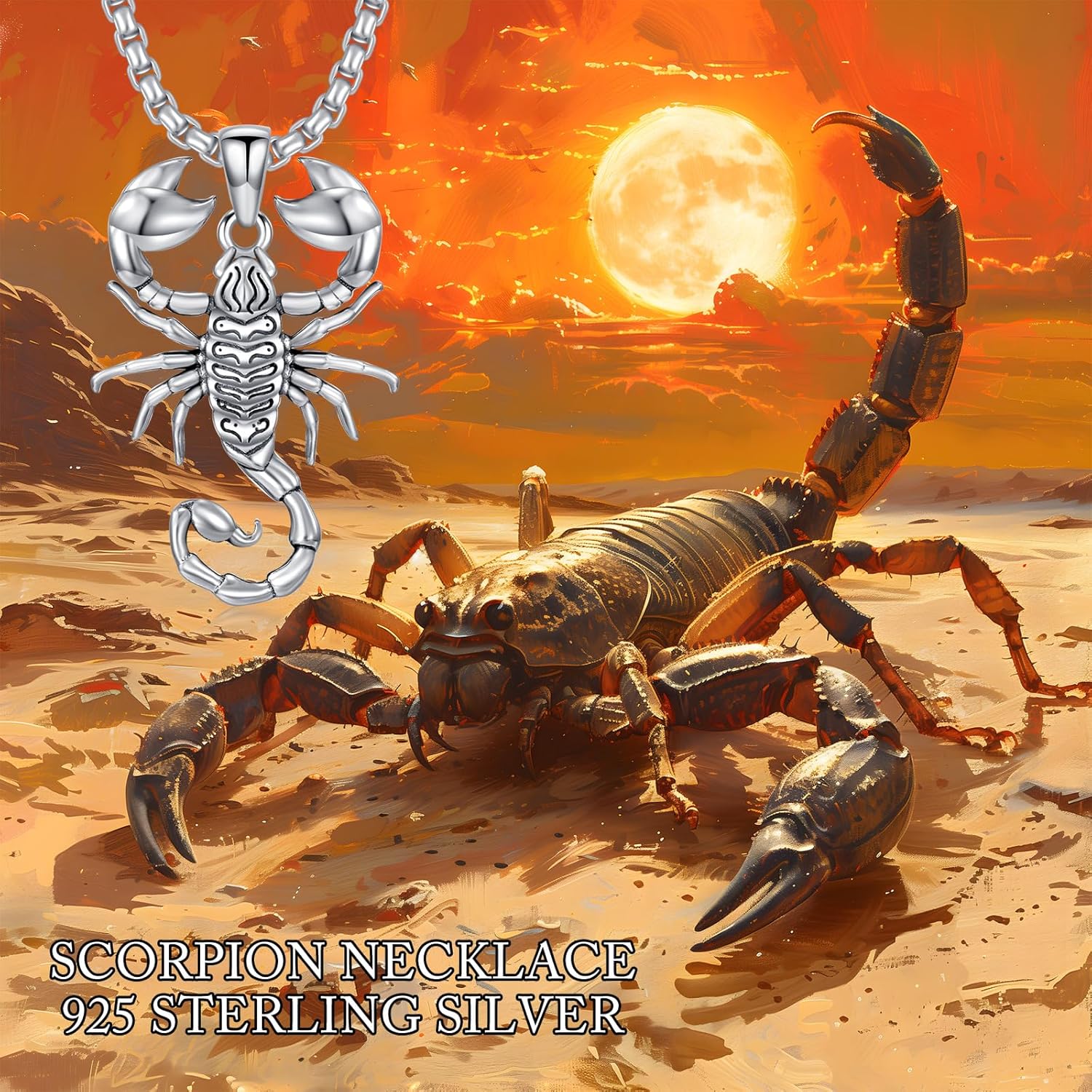 Scorpion Necklace 925 Sterling Silver Animal Pendant Gothic Jewelry Gifts for Men Women, w/Stainless Steel Chain 22''+2'' - Image 6