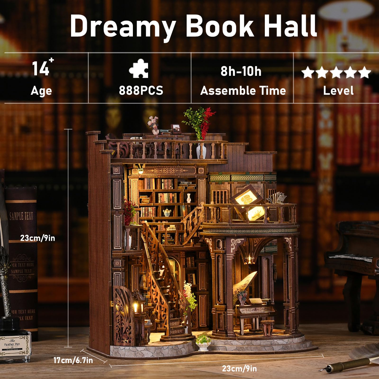 Kit fai da te per libri e libri, in miniatura, in legno, 3D, set fai da te per adulti, casa delle bambole fai da te, kit per la casa delle bambole (sogni in colore sala di lettura)
