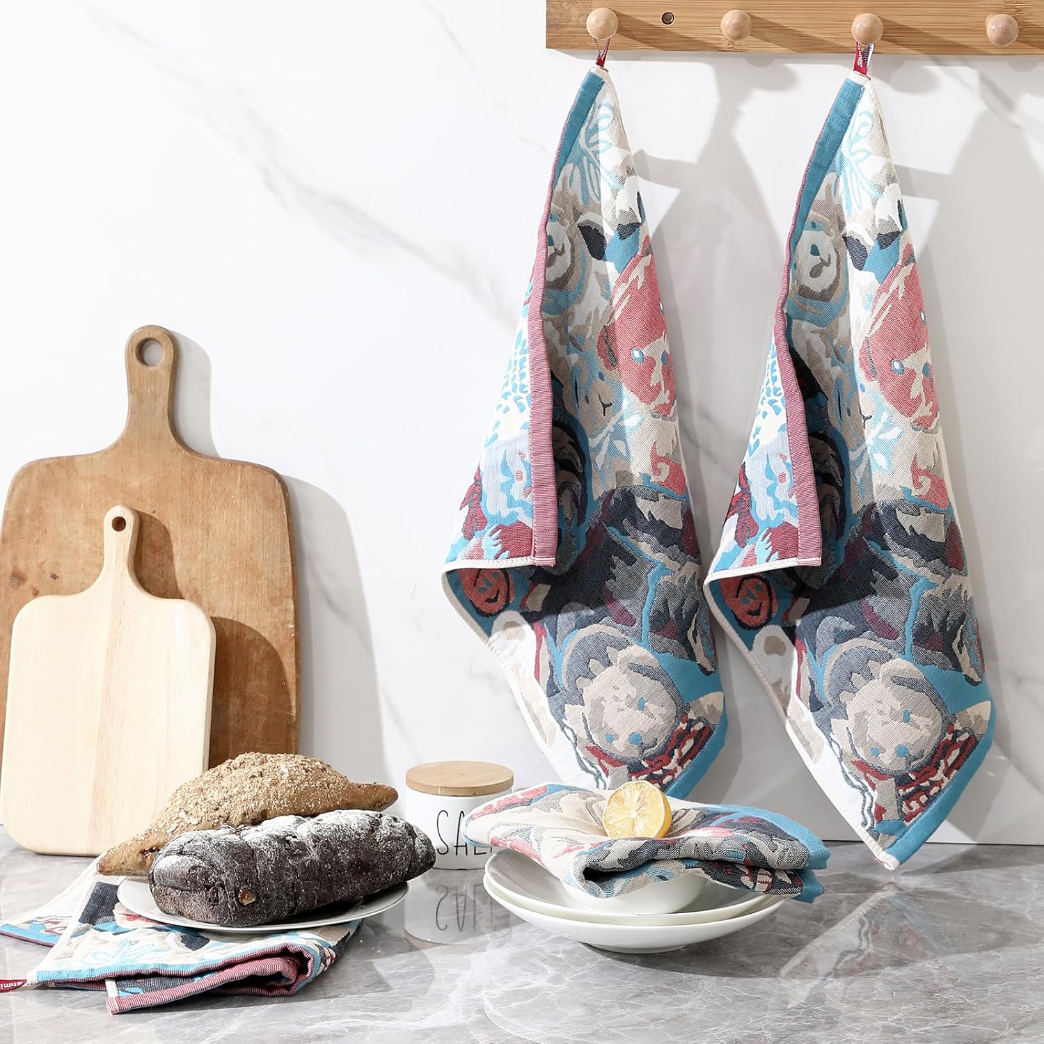 Cotton Washcloths,Dish Towels for Kitchen, 4 Pack Cotton Kitchen Towels with Cute Bear Design, Multi-Purpose Dish Cloths for Washing Dishes, Hand Towels for Kitchen Decor - Image 7