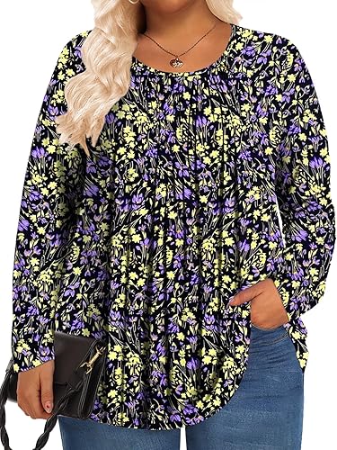PEVRL Womens Plus Size Tops Long Sleeve Shirts Fall Tunics Blouses Wear with Leg