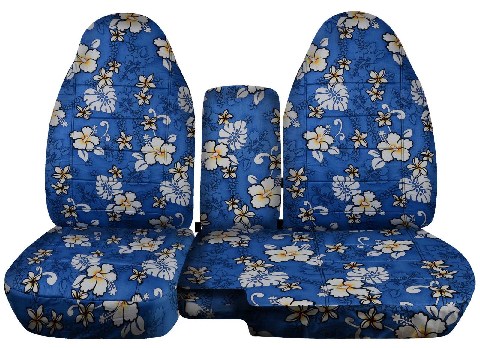 Totally Covers Compatible with 2004-2012 Ford Ranger/Mazda B-Series Hawaiian Truck Seat Covers (60/40 Split Bench) with Center Console/Armrest Cover: Blue w Flowers (4 Prints)