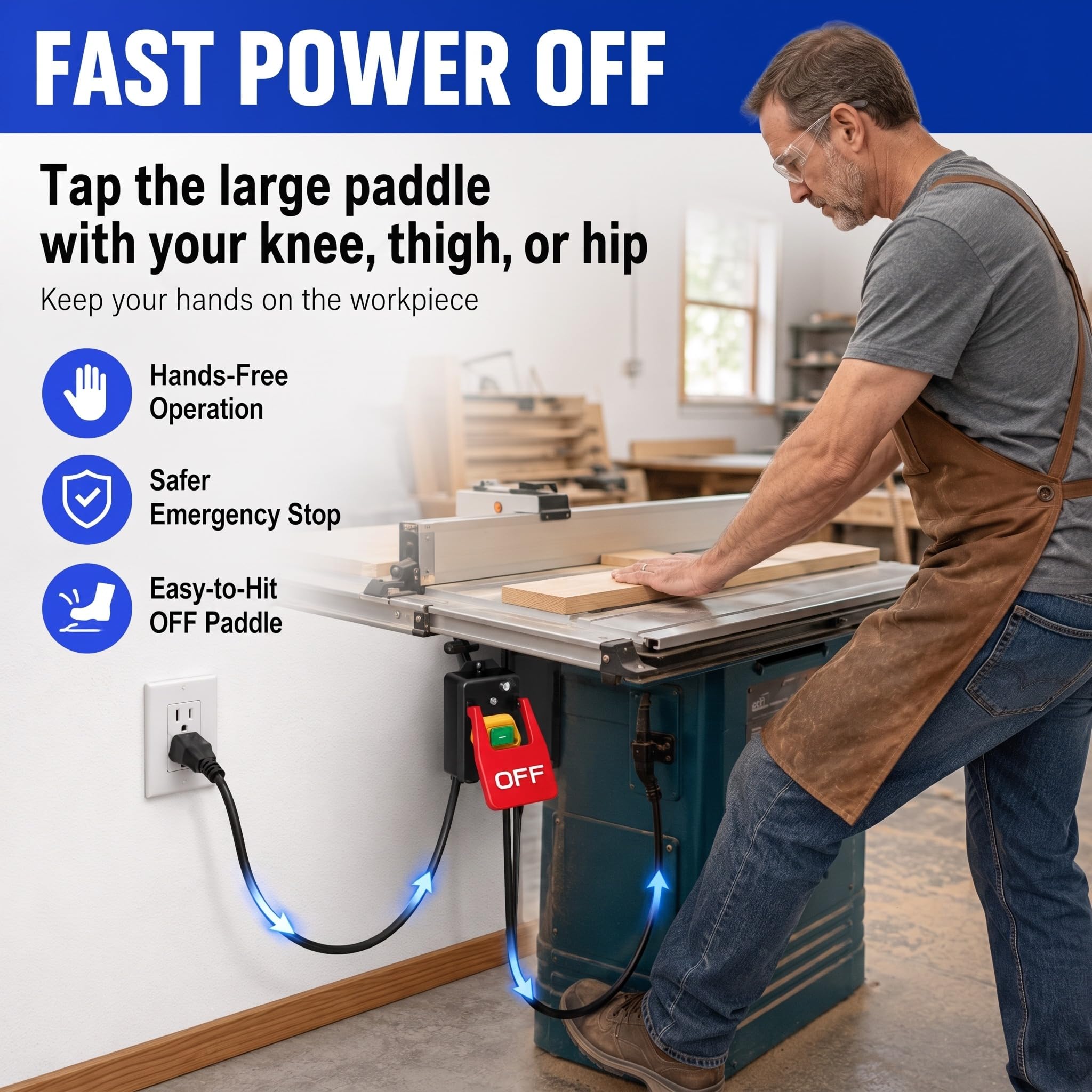 Dreyoo Table Saw Paddle Switch - Knee/Thigh Stop -2