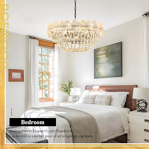 Miniatura 8 de 11 lámparas modernas de cristal de 24 pulgadas, 6 niveles, color negro, lámpara de araña de lujo para sala de estar, comedor, cocina, entrada,