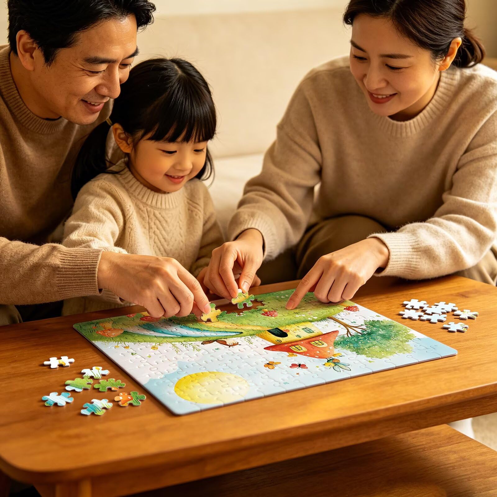 Puzzle 1000 elementów, puzzle 1000 elementów dla dorosłych, trudne puzzle, druk w wysokiej rozdzielczości i jasne kolory, drewniane puzzle księżyc dom grzyby z wykwintnym pudełkiem do pakowania W3H