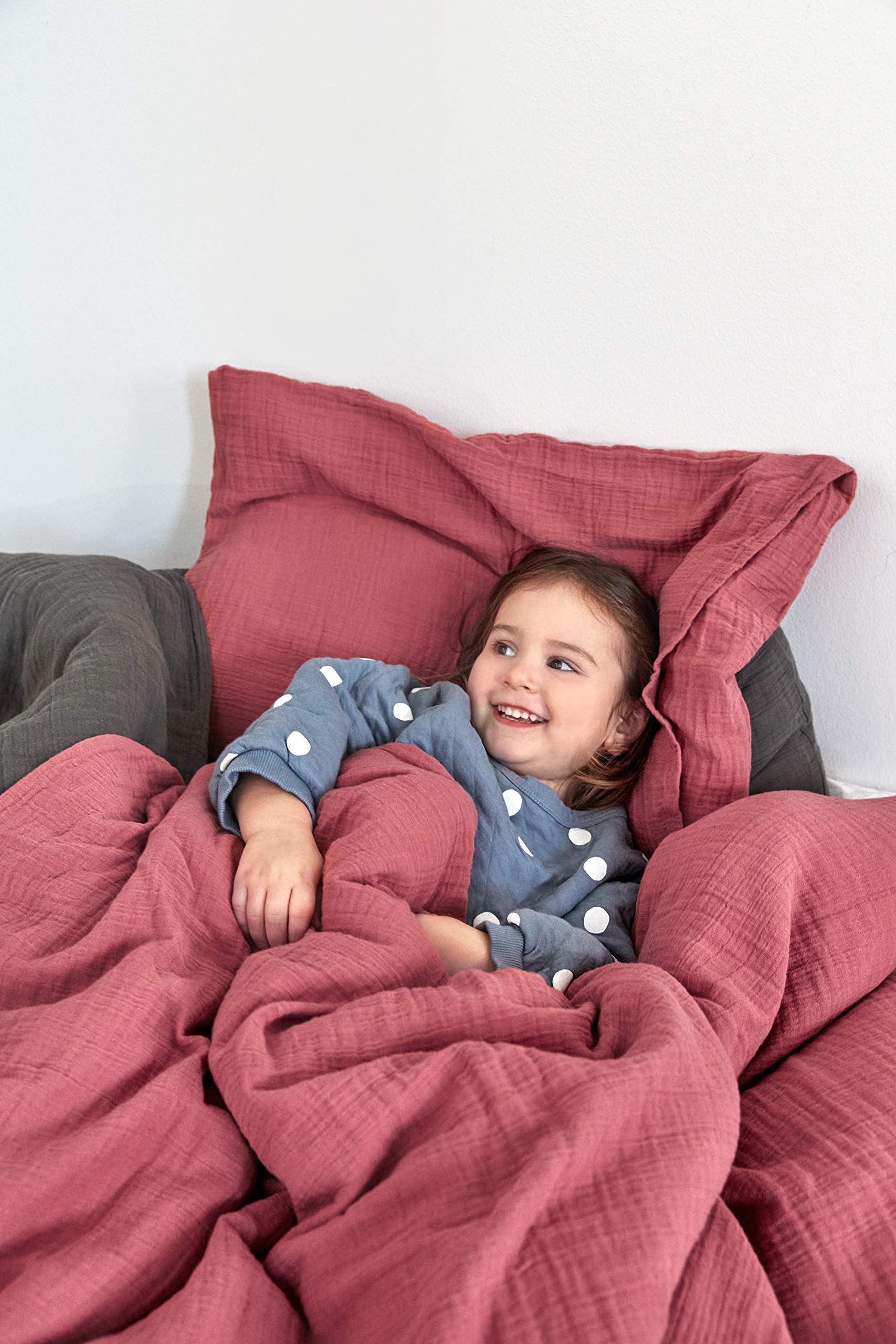 LÄSSIG Housse de Couette pour Bébé Gots Mousseline Rosewood 100 x 140 cm/Oreiller 40 x 60 cm 6 Unité