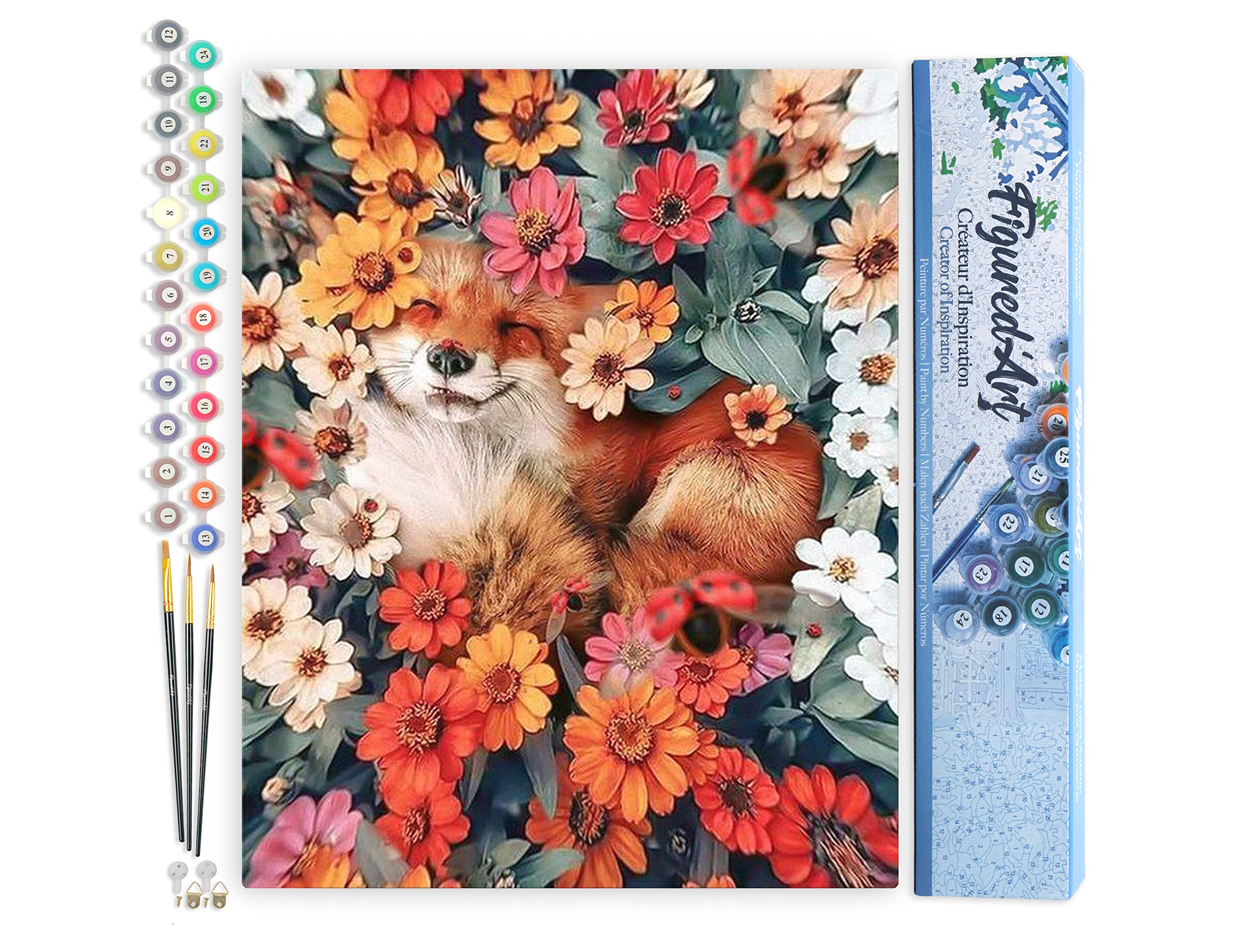 Figured'Art Paint by Numbers for Adults Fox Relaxing in The Flowers 40x50cm - Craft Art Painting DIY Kit Rolled Canvas Without Frame โ image 1
