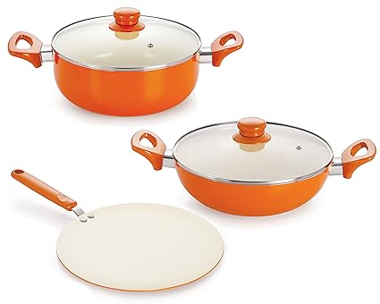 Nirlon 3 Piece Aluminium Non-Stick Ceramic Non-Toxic Cookware Set
