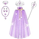 Fedio Princess Cape Set 7 Pieces Girls Princess Cloak with Tiara Crown, Wand for Little Girls Dress up (Purple)