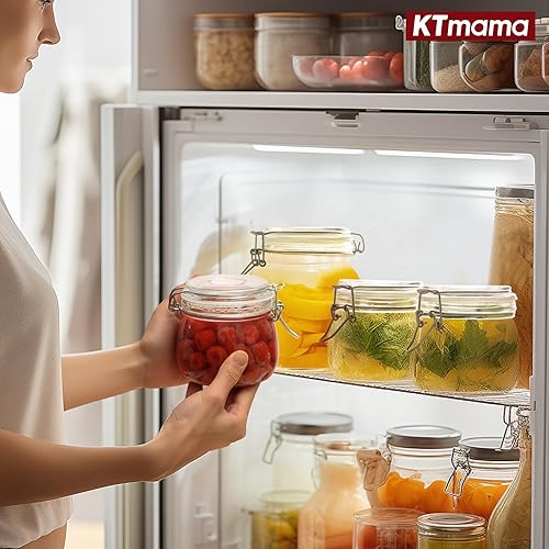 Miniatura 6 de KTMAMA Juego de 6 tarros de vidrio herméticos con tapas, tarros redondos de almacenamiento de alimentos de 17 onzas, recipiente de almacenamiento