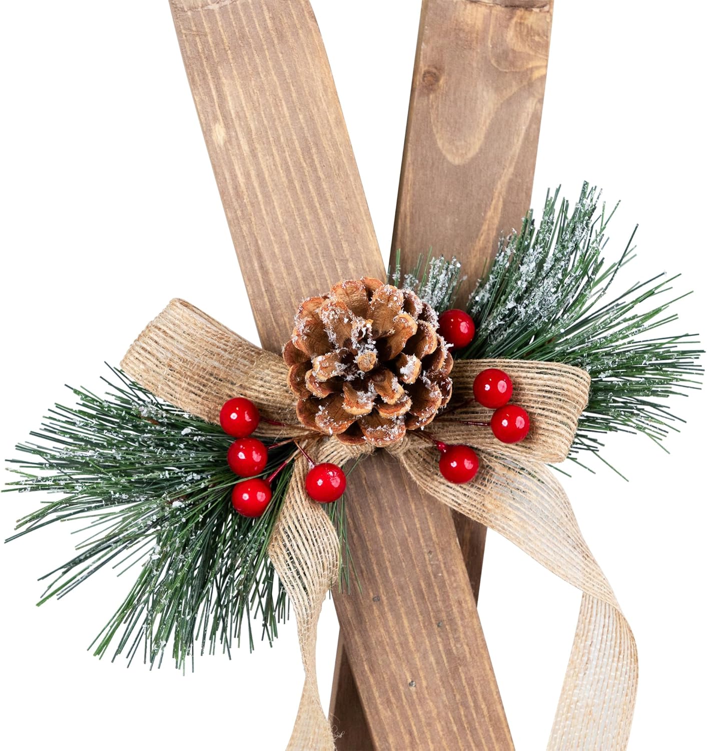 Snow Skis with Burlap Bow Wooden Christmas Decoration - 23.5"