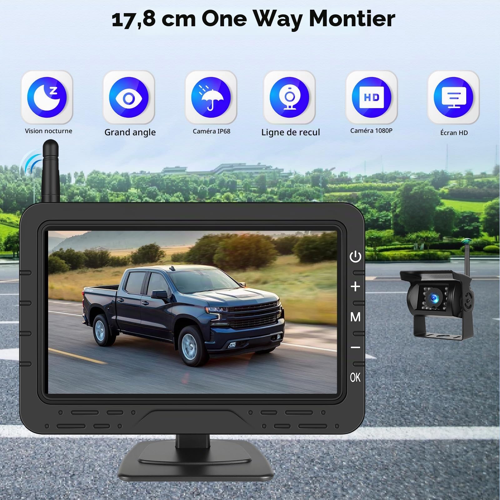 Camera de Recul sans Fil AHD avec 4.3 Pouces Signal Numérique IP68 Étanche Vision Nocturne Ventouse Grand Angle Peut Facilement Installer La Caméra De Plaque d'Immatriculation DC12V