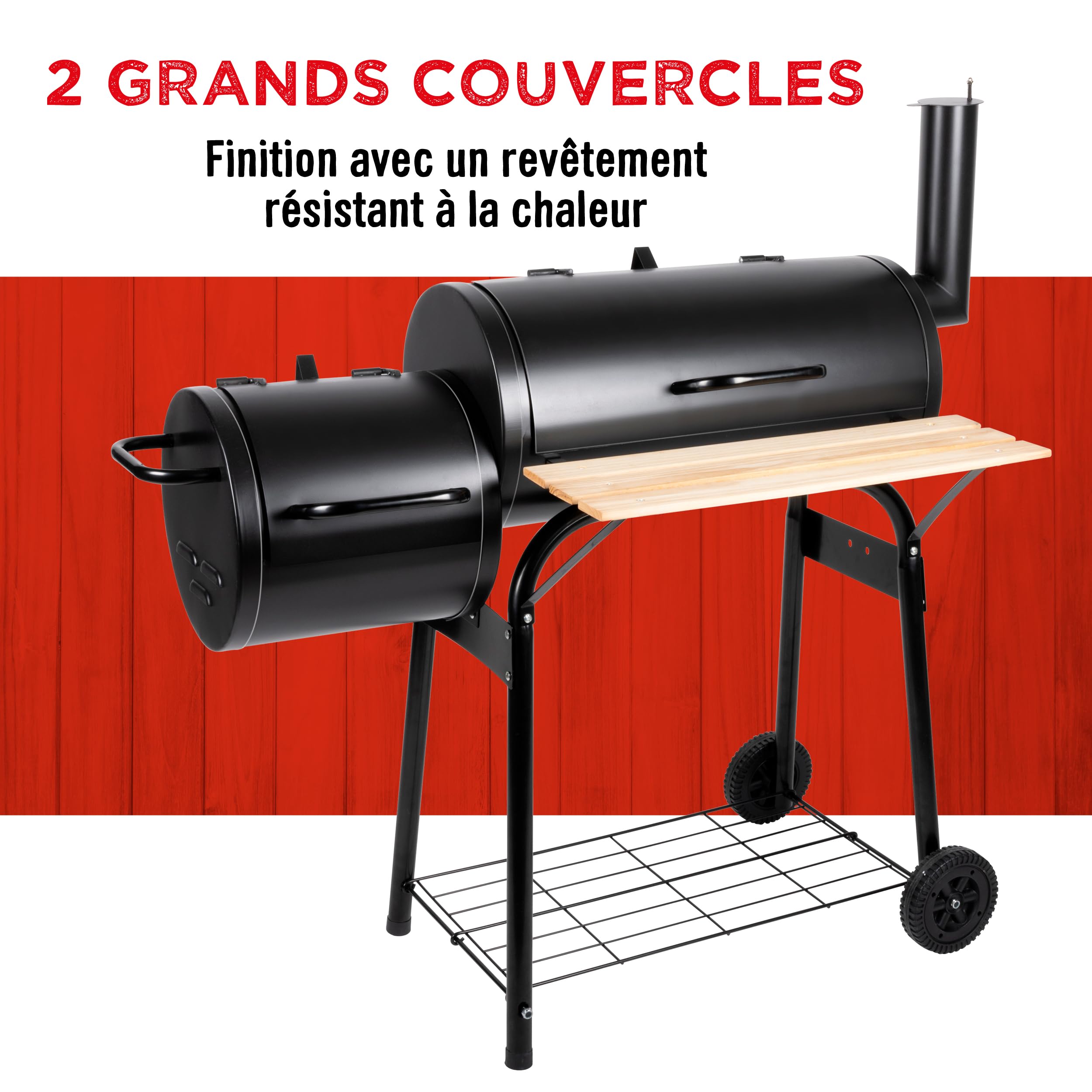 BBQ Collection Fumoir Barbecue - BBQ - Barbecue Charbon de Bois Grande Taille - Cheminée Réglable - 104 x 58 x 114 cm