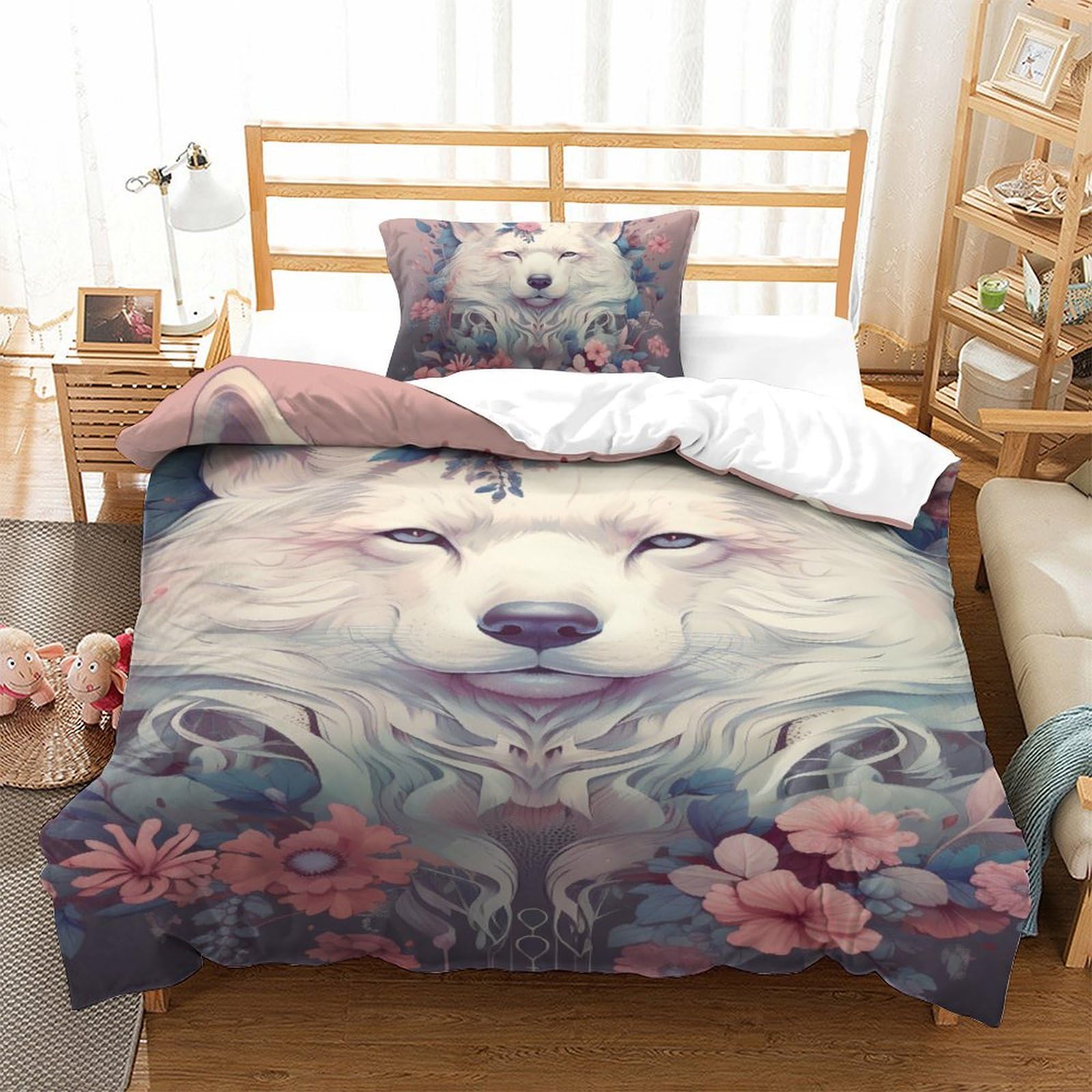 Housse de couette loup zippée 135x200cm pour éviter que la couette ne glisse la nuit