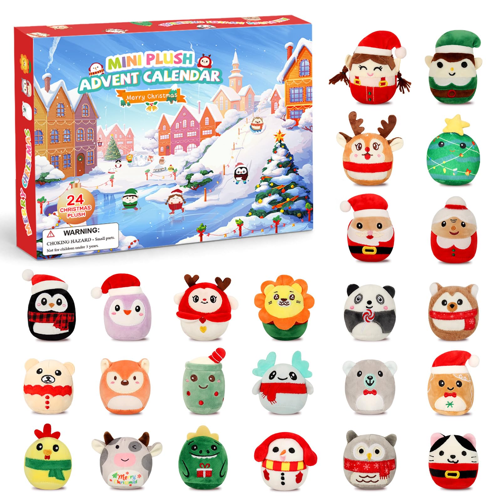 Christmas Advent Calendar 2026 with 24 Cute Mini Plush Toys (8 cm), 24 Days of Stuffed Animal Countdown, Soft Collectable Plushies Holiday Countdown Gift Set for Kids Teens and Adults