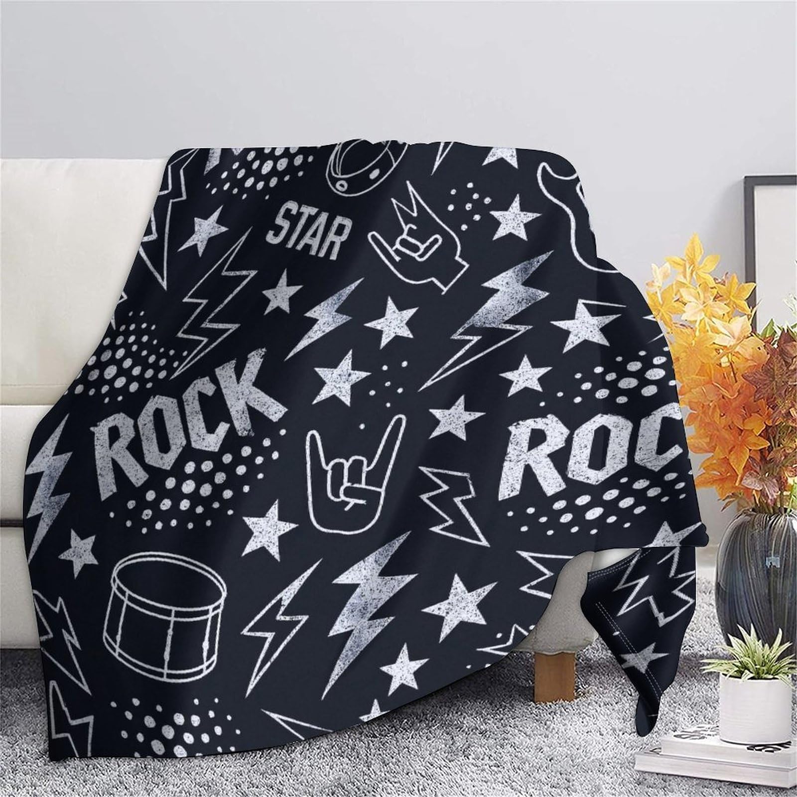 stampa 3D Rock music design coperta per aria condizionata microfibra biancheria da letto morbida coperta per estate leggera e anti-pilling per estate vintage rock poster 80×90inch(200x230cm)