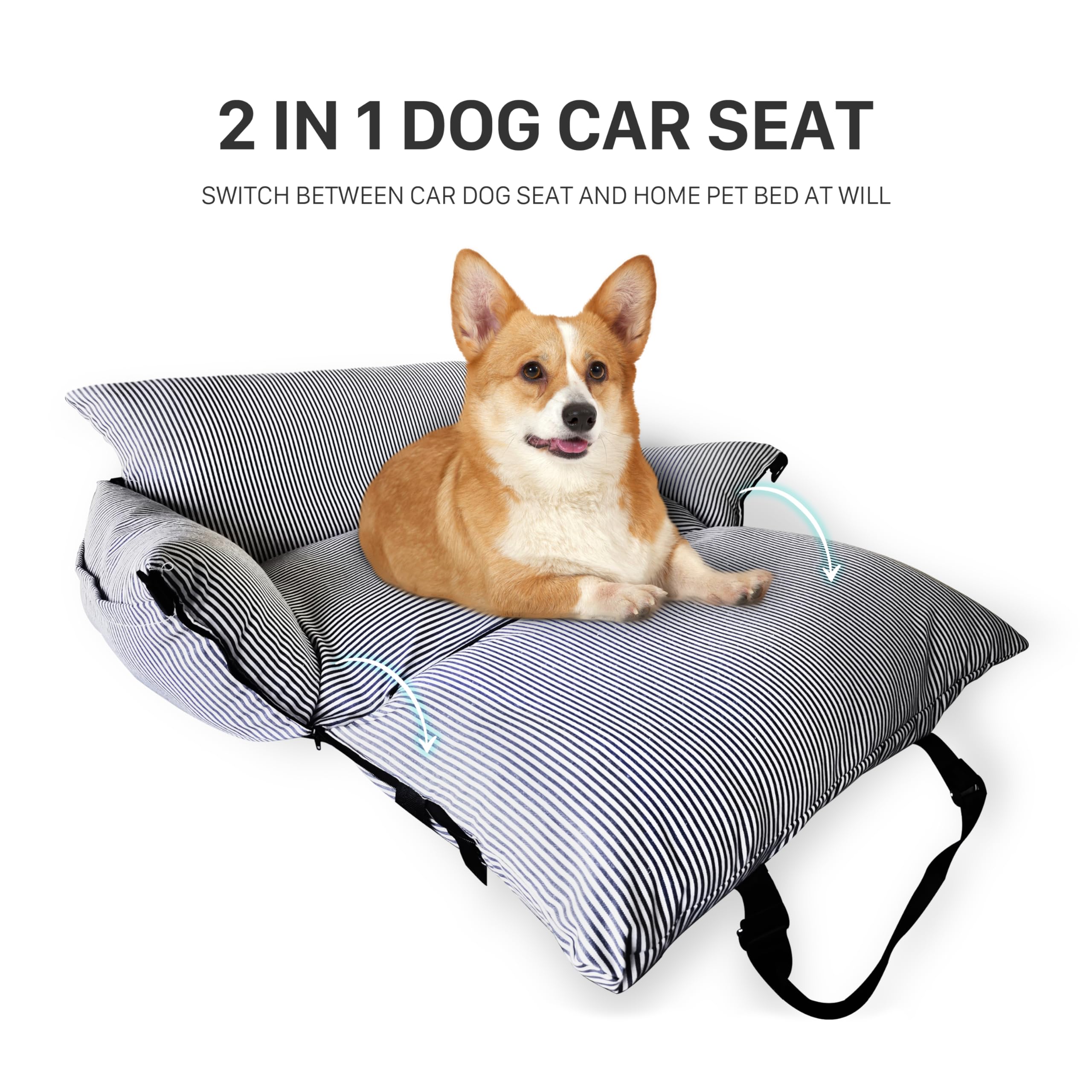 Siège Auto Sécurisé pour Petit Chien 6kg - Panier Voiture avec Ceinture, Base Anti-Glisse & Poches - Housse Amovible et Lavable
