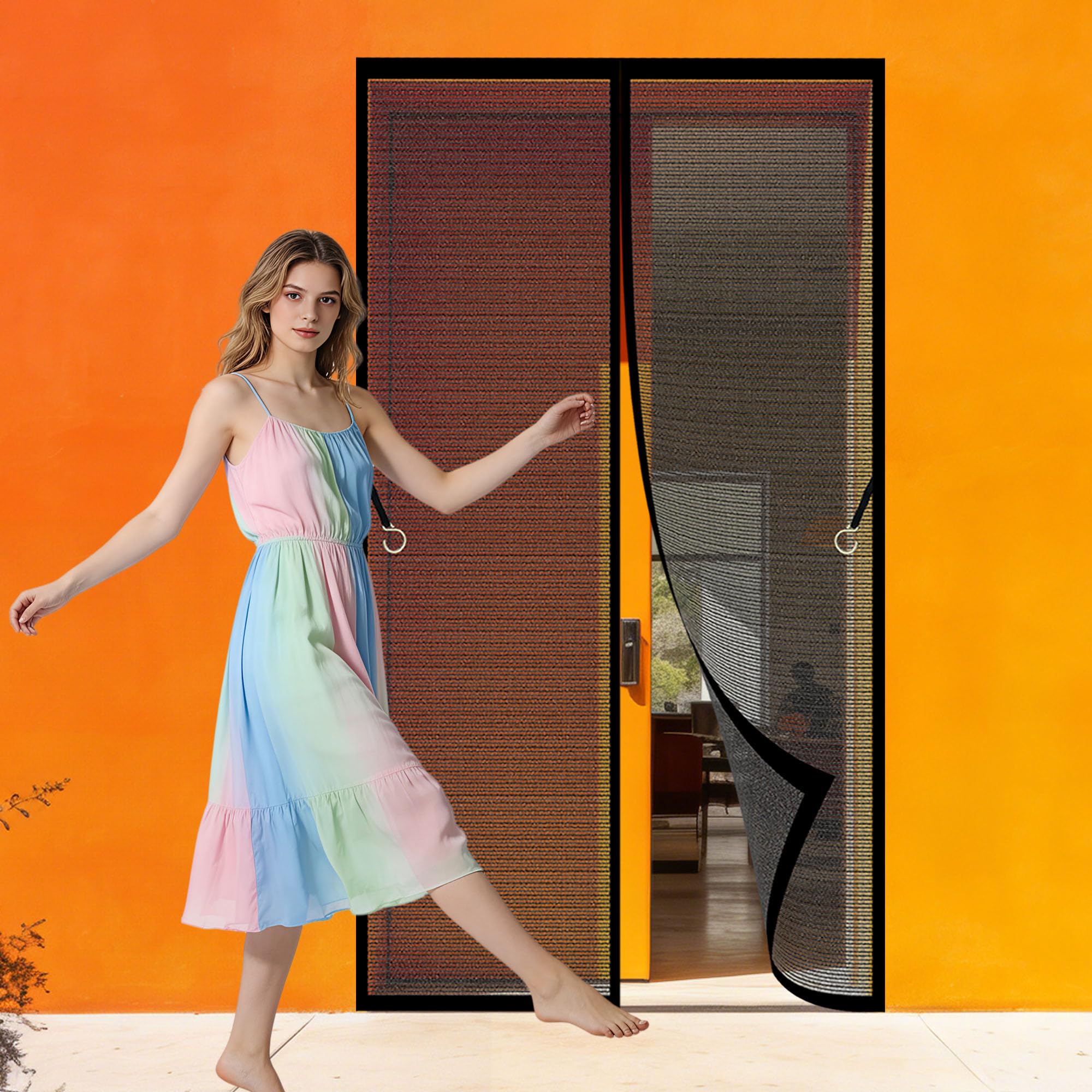 Fly Screens Doors 78 x 269 cm with Powerful Magnets and Full Frame Magic Tape Mosquito Double Door Keeps Bugs Out for Home, Bedroom, Living Room, Kitchen, Patio, Black