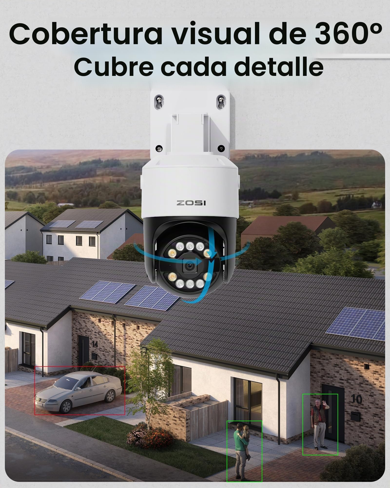 ZOSI 5MP Cámara Vigilancia Seguridad PoE Exterior Pan/Tilt, Detección y Seguimiento de Persona, Visión Nocturna, Cámara Adicional para ZOSI Sistema NVR PoE