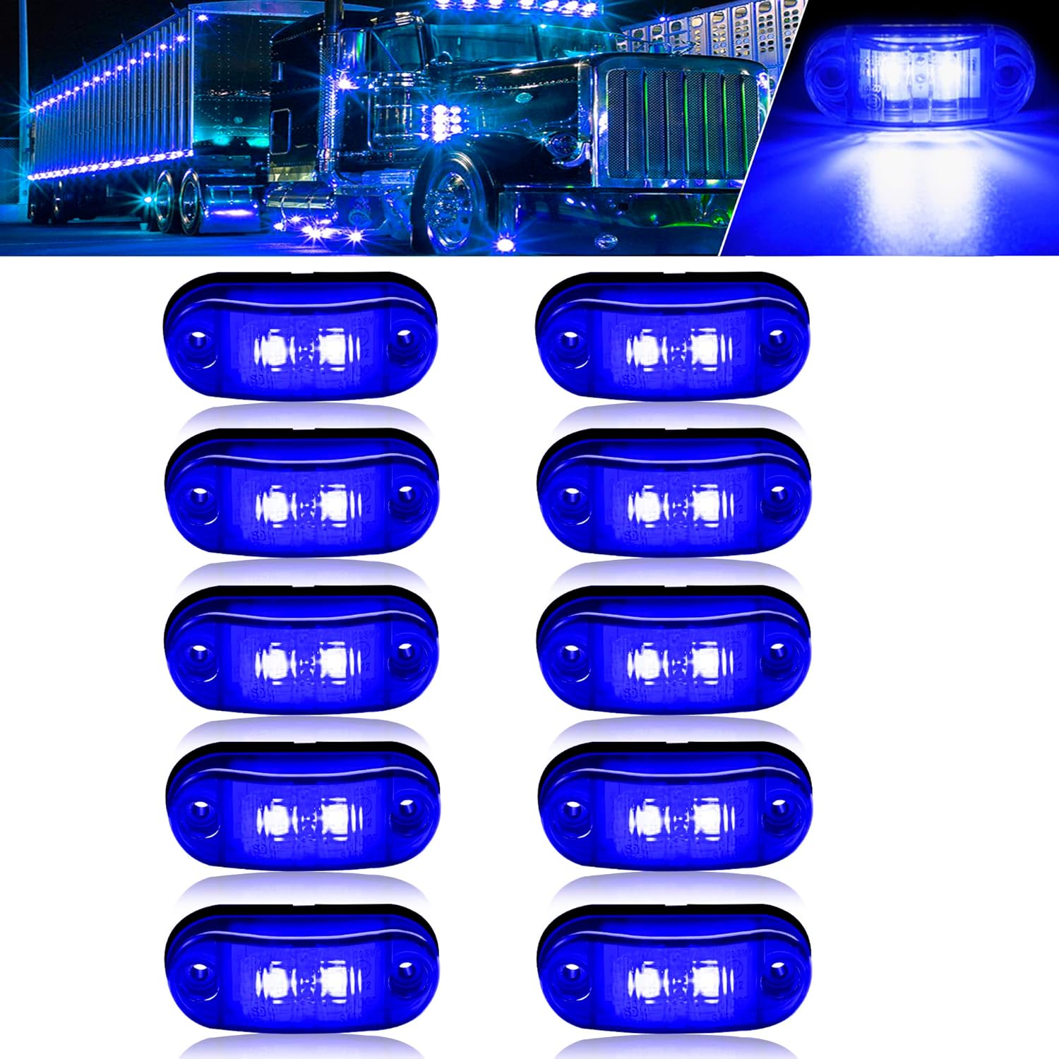 ALFU 10 Pack Blue DC1224V IP68 Waterproof LED Trailer