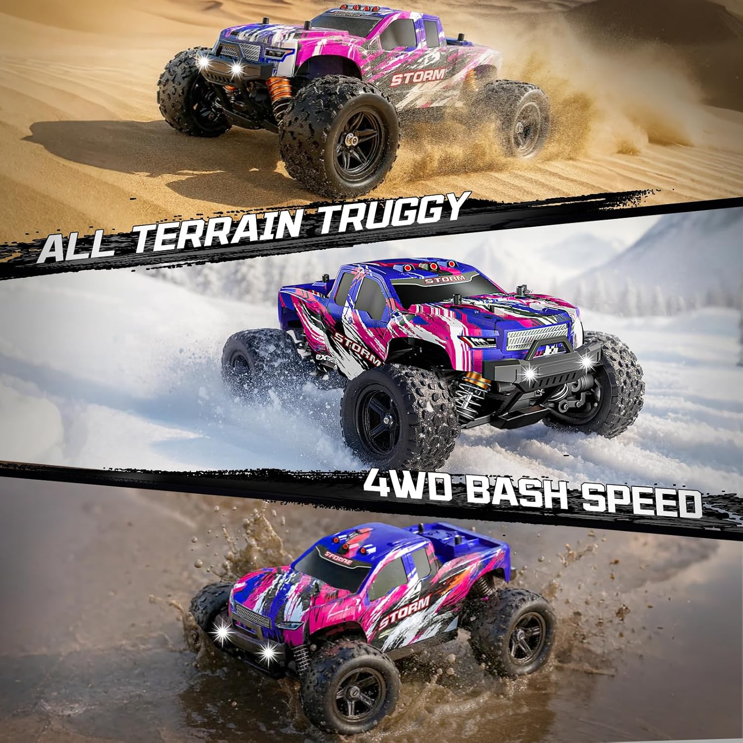 Pink Remote Control Car for Girls, Fast rc Cars for Girls 1:18 Scale Monster Truck with 40+ KM/H Speed 4WD Off-Road RC Truck, Dual Rechargeable Batteries, toys for 8 9 10 11 12 year old girl gifts