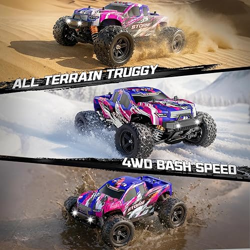 Miniatura 5 de Auto de control remoto rosa para niñas, autos a control remoto rápidos para niñas, camión monstruo a escala 118 con 40+ KMH Speed 4WD Off-Road RC