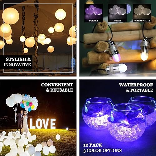 Vista 3 de Mini faroles de papel, globos o jarrón con luz LED a prueba de agua que no parpadean para fiesta de cumpleaños o decoración de boda