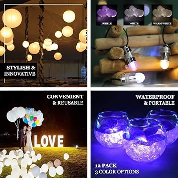 Non-Blinking Water Proof LED Mini Light Light up Paper Lanterns,Balloons,or Vase for Birthday Party or Wedding Decoration (Warm White, Pack of 24)