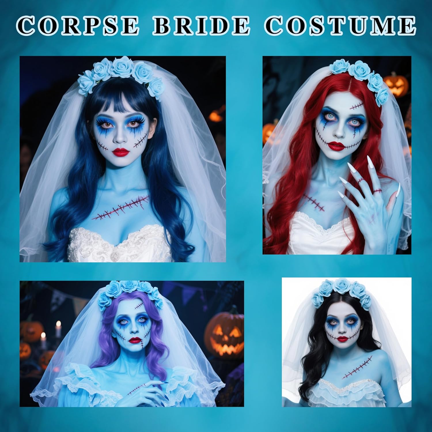 MEICOLY Sally Makeup Kit,Complete Sally Corpse Bride Makeup Set for Halloween SFX Stage Theater,Blue Face Body Paint Cosplay ,Setting Powder for Face Paint,Single Blue Eyeshadow,White Eye Black - Image 5