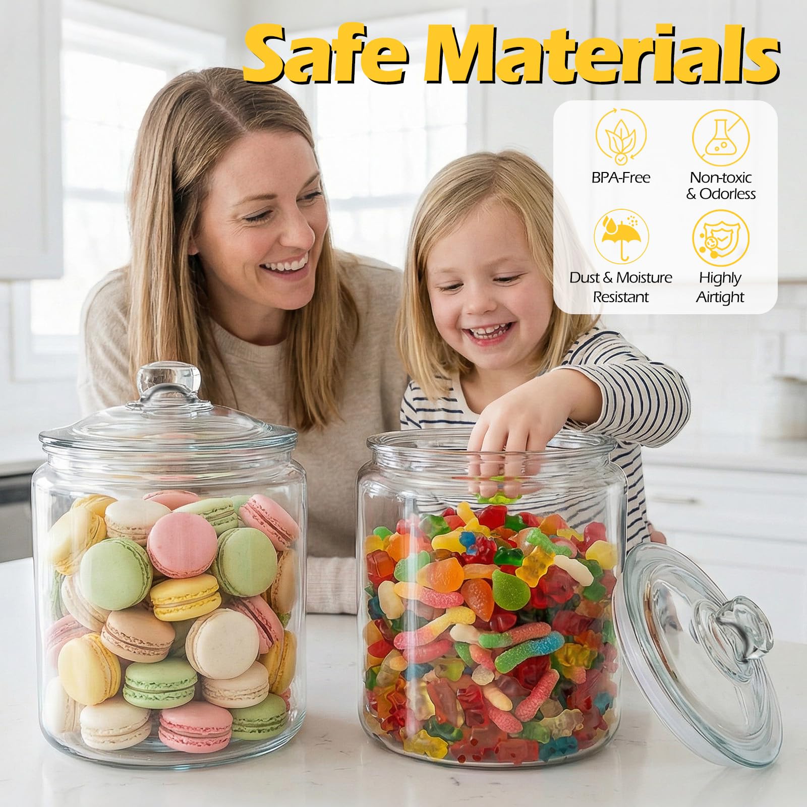 Masthome Grand bocal en verre de 3,8 l avec couvercle, hermétique, passe au lave-vaisselle, boîte de rangement en verre à large ouverture pour pâtes, farine, noix, biscuits, etc