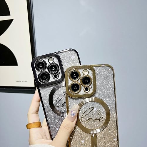 Miniatura 7 de aowner Funda magnética para iPhone 15 Pro Max compatible con MagSafe, funda transparente con diseño de corazón de amor de lujo, protección de