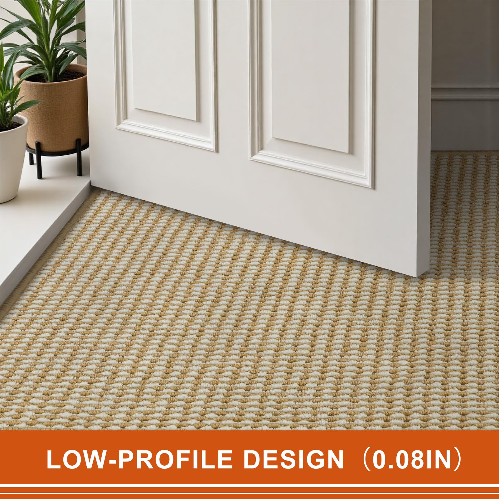 Zerbino per Ingresso 80 x 120 cm, Ultra Sottile Zerbino Interno ed Esterno Assorbente, Lavabile in Lavatrice Tappeto Ingresso Interno Antiscivolo, Tappetino Entrata, Beige Bianco