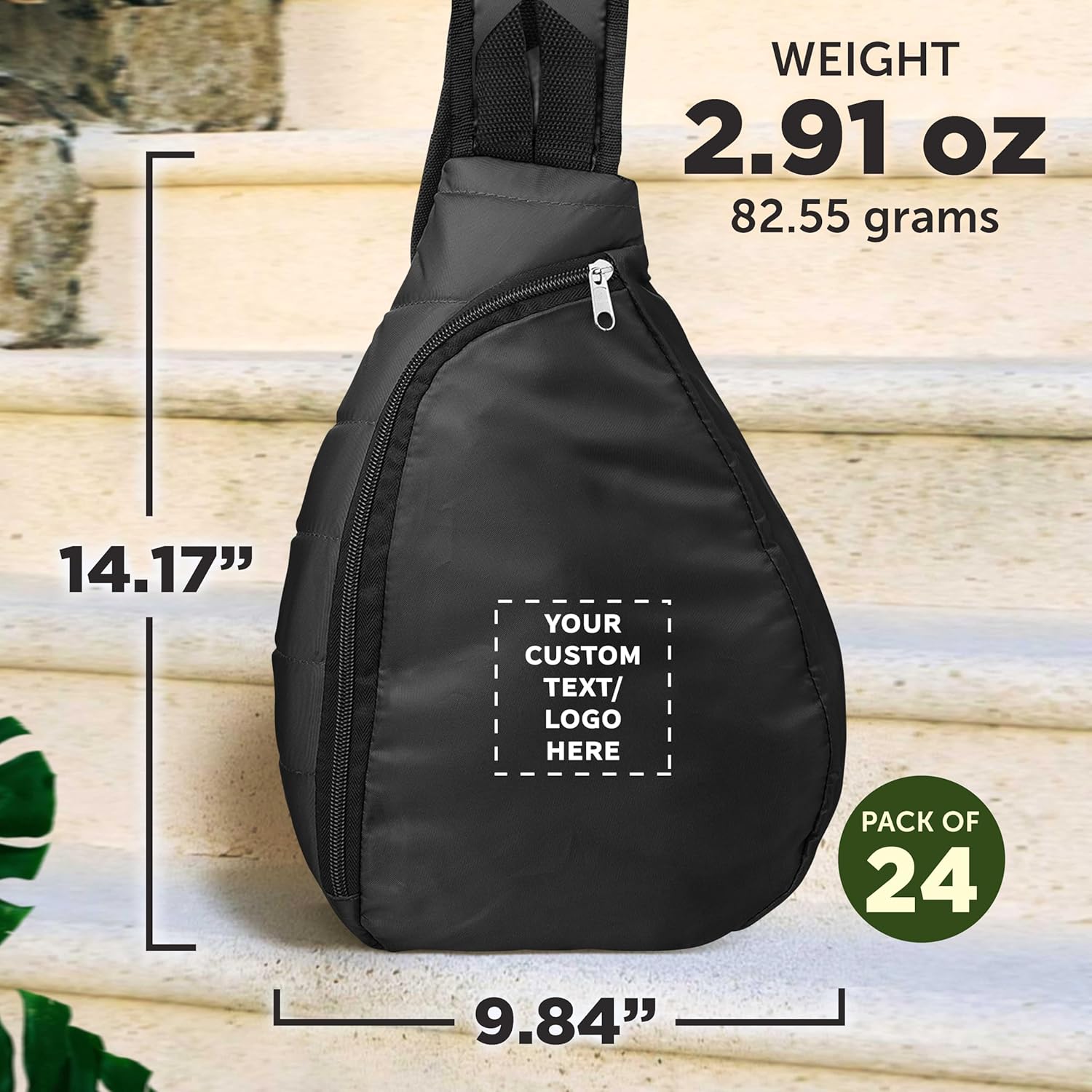 DISCOUNT PROMOS Custom Monterey Sling Backpacks Set of 24, Personalized Bulk Pack - Adjustable, Comfort Fit, Lightweight, Ideal for Commuting, Sports, Daily Use - Black