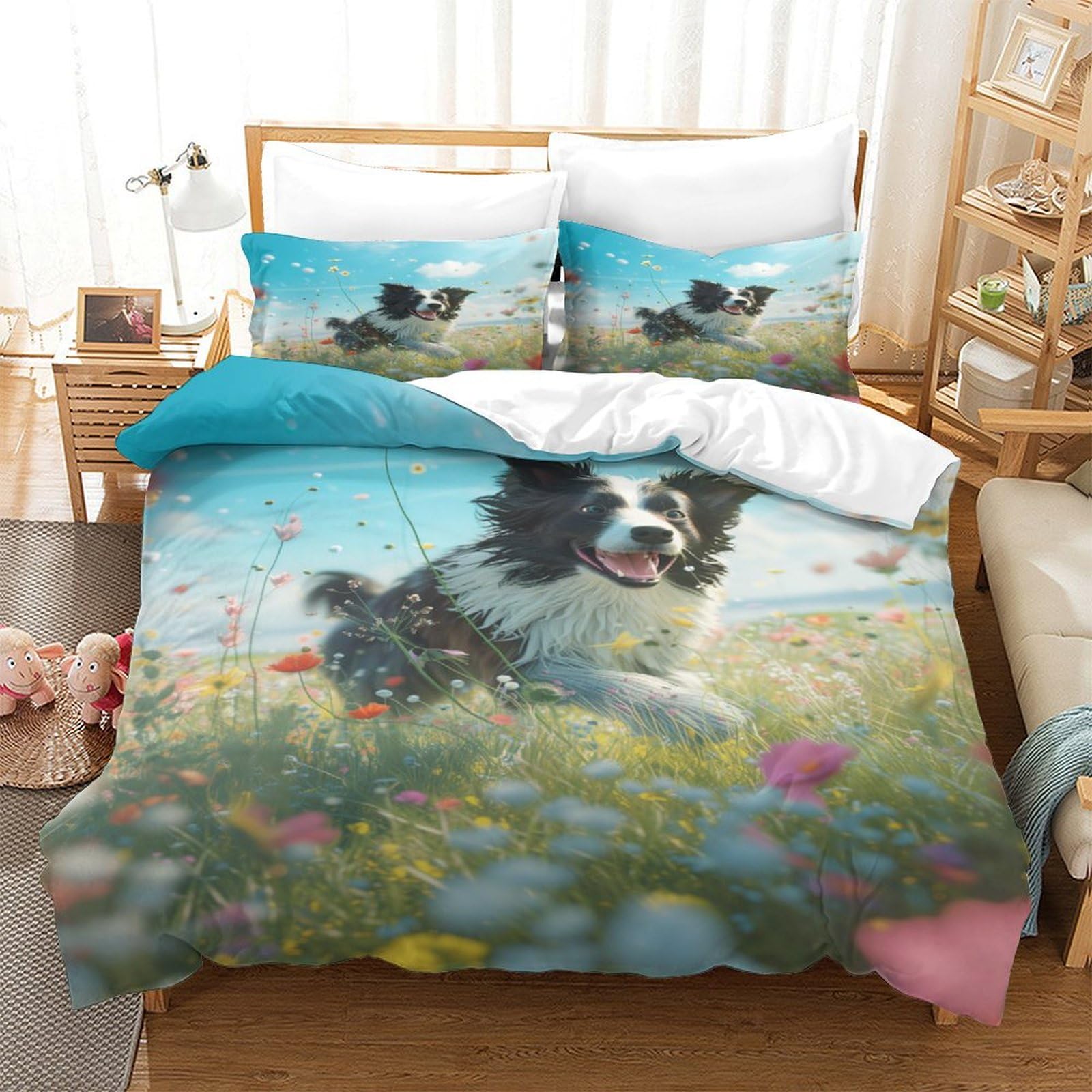 Tnfhsoft Border Collie Duvet Cover Sets 3D Printed Quilt Covers Bedding Comforter Cover With Zipper Closure Soft Microfiber Apply To Kids Youth 3 Piece Set Soft And Comfortable Room Decor