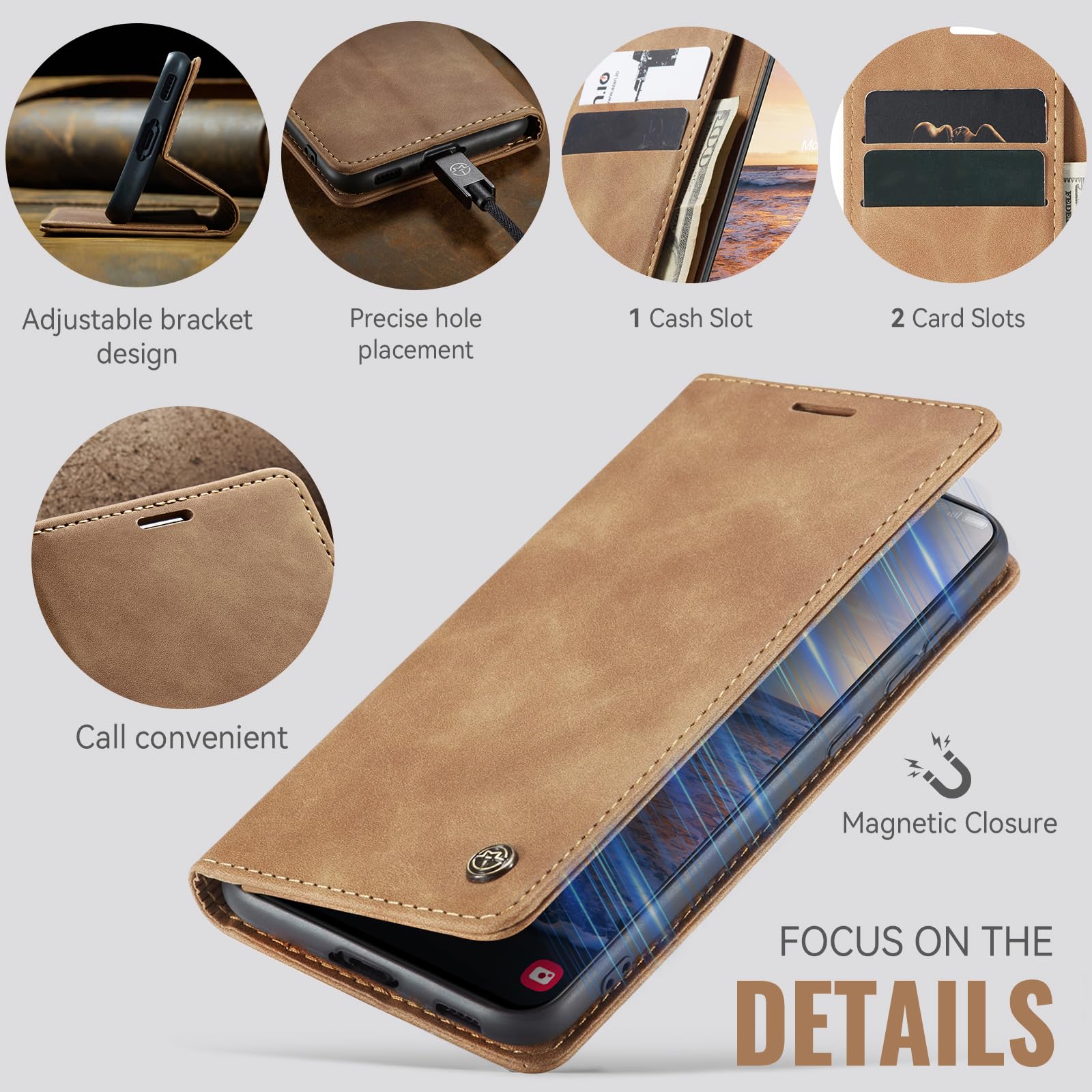 Azororo Cover per Samsung Galaxy S25 FE 5G, Premium PU Pelle Custodia, Magnetica Carta Fessura Portafoglio Case, Flip Cavalletto Custodia per Samsung Galaxy S25 FE - Marrone