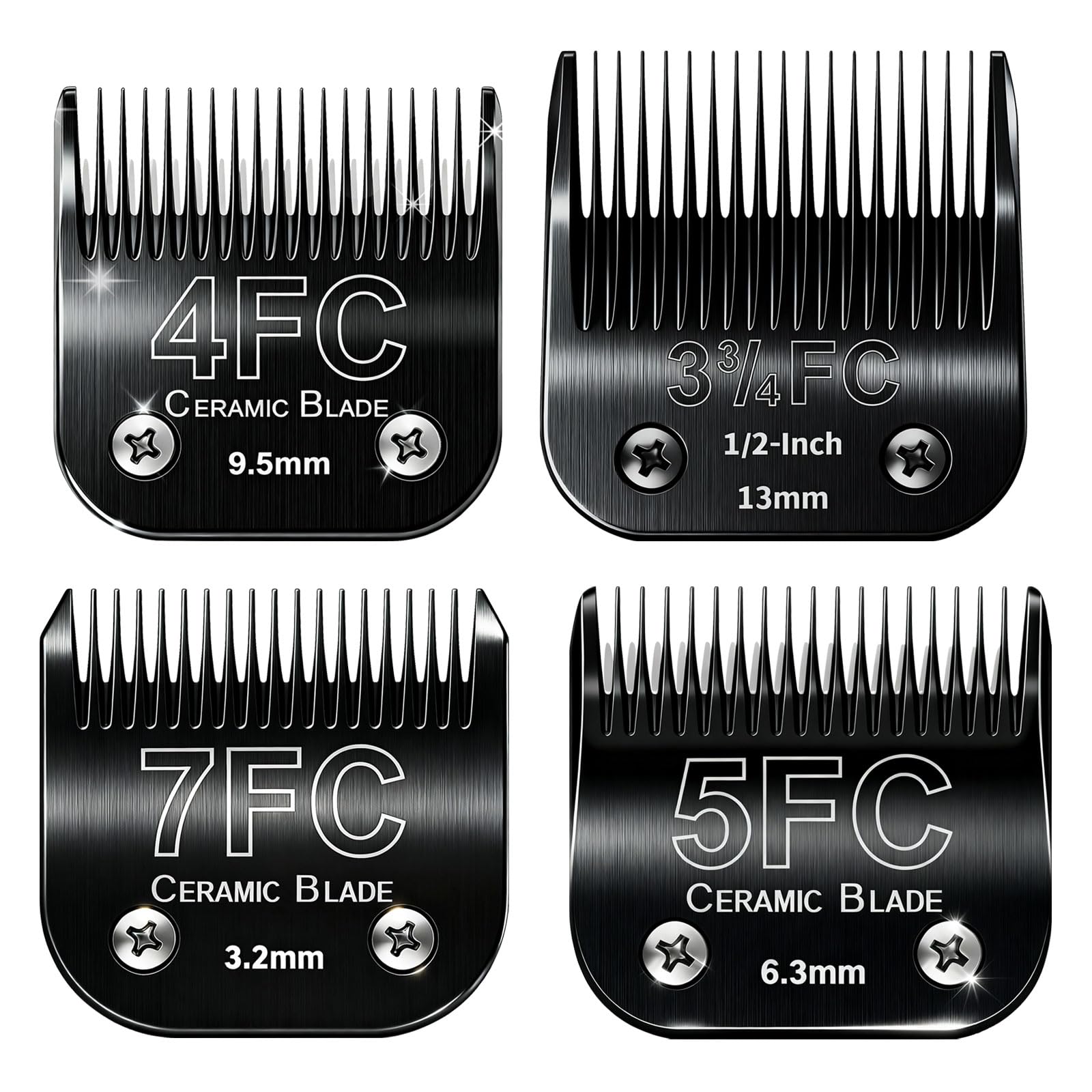 Dog Grooming Replacement Blades Compatible with Andis Clipper,Dog Clipper Blade for Wahl km10 Serise,Oster A5 Clippers,Black (3FC+4FC+5FC+7FC-4Pack)