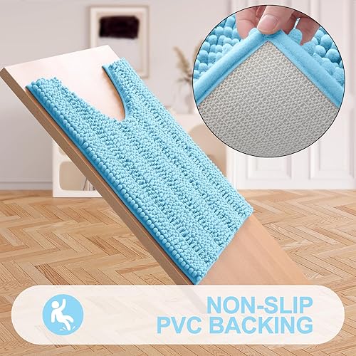 Miniatura 6 de Grandaily Alfombras de baño de felpilla a rayas en forma de U, extrasuaves y absorbentes, antideslizantes, de felpa, peludas, lavables a máquina,