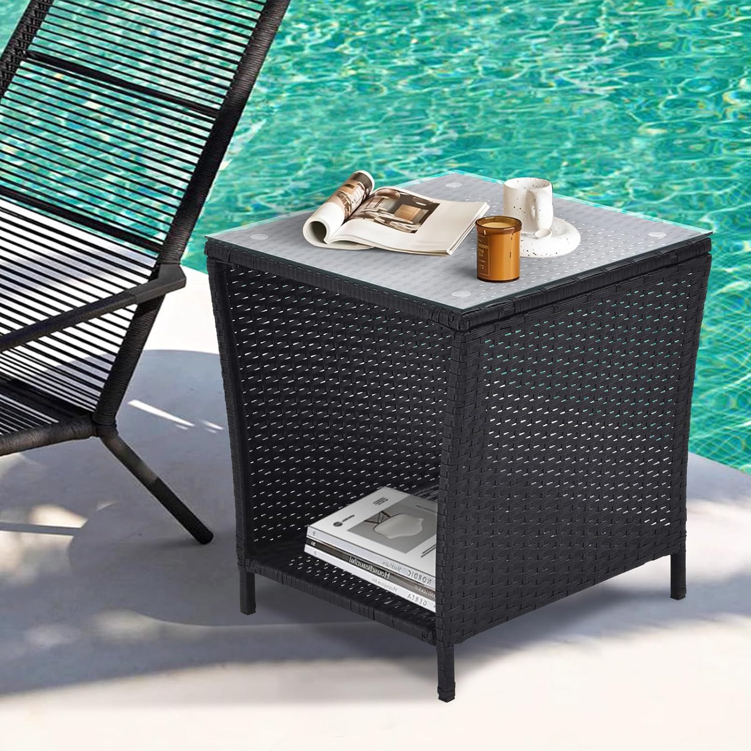 JETEAGO Outdoor Side Table Porch Square Patio Coffee Table