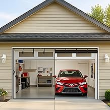 MAGZO 16x8 FT Magnetic Garage Screen Doors for 2 Car Garage, Heavy Duty Weighted Bottom Garage Door Net Screen Reinforced Mesh Screen with Side Zipper & Straps Easy to Pull Down and Roll Up
