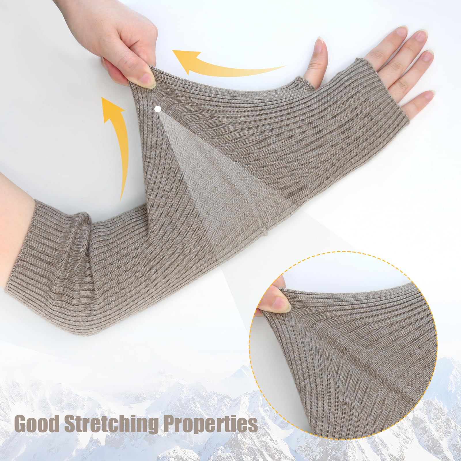 SEYUFN Winter Fingerless Long Gloves for Women Cashmere Blended Knitted Arm Warmers Super Soft Black Arm Sleeves: 40cm/15.7in Camel