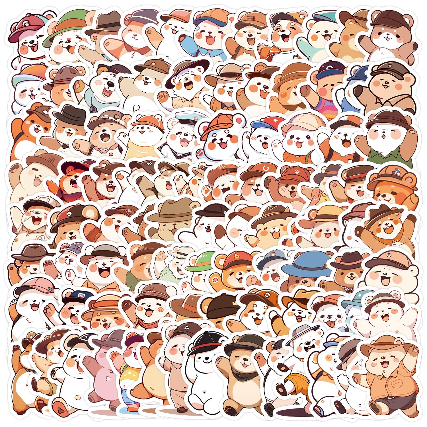 100 Pcs Kawai Bear Stickers for Kids Teens Adults Boys Girls Gift,Bear Stickers Pack for Laptop,Skateboar,Luggage,Car,Bike