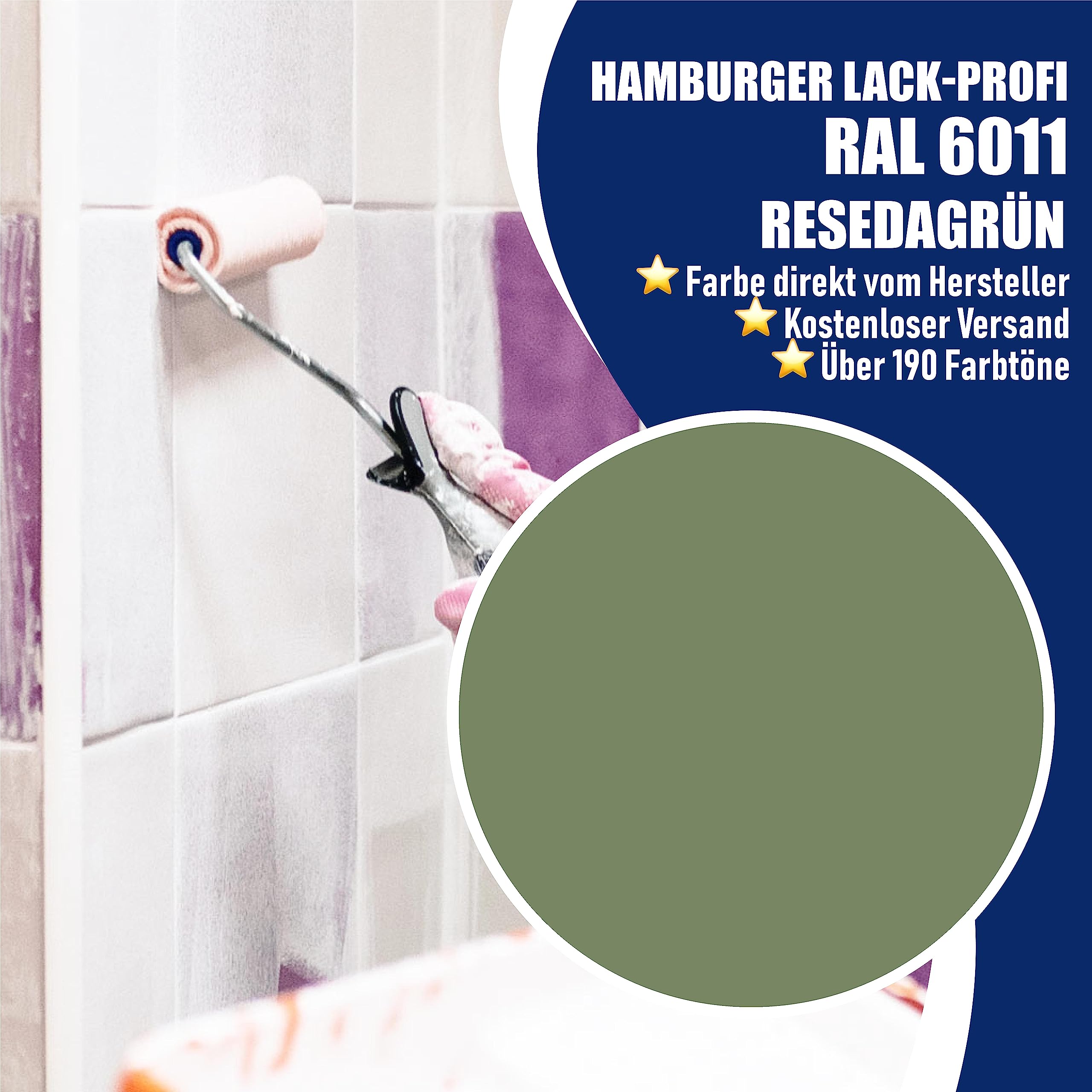Fliesenlack GLÄNZEND Resedagrün RAL 6011 Grün Fliesenfarbe im SET // Hamburger Lack-Profi (2,5 L)