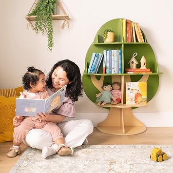 Guidecraft Kids Tree Bookshelf Montessori Bookcase & Kids Toy Storage Organizer | Green Wooden 4 Tier Book Display | Nursery Furniture | Toddler Themed Book Shelf | Bedroom and Playroom Organizer