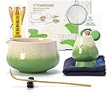 TEANAGOO 7 Pcs Matcha Set,Green Matcha Whisk Set, Ceremony Matcha Powder Kit,Matcha Tea Set for Making Latte,Matcha Whisk Set and Bowl with Scoop&Sifter,Fuji Design Ceramic Bowl,Gift for Matcha Lovers